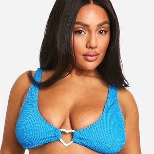 Boohoo Plus Size Heart Trim Crinkle Plunge Bikini Top Cobalt Blue US 24 NWT